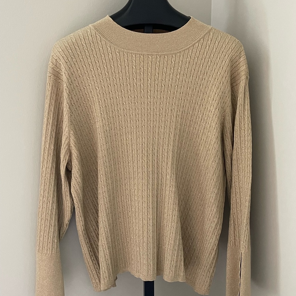 Gold Sparkly Cable Knit Sweater